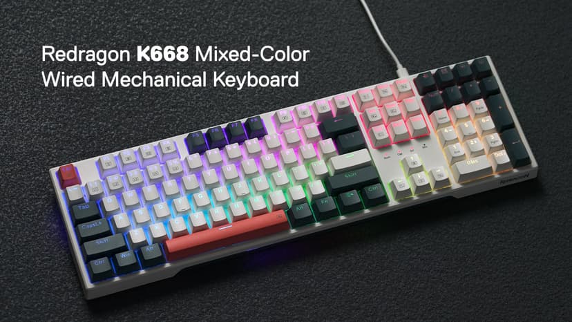 Redragon K668 RGB Gaming Keyboard, 108 Keys Wired Mechanical Keyboard w/Extra 4 Hotkeys, Sound Absorbing Foams, Upgraded Hot-swappable Socket, Mixed Color Keycaps x 2 Sets, Red Switch