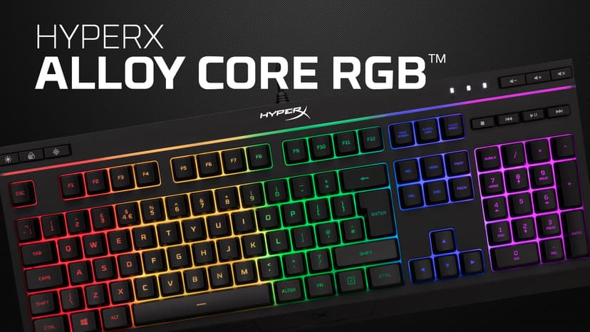 HyperX Alloy Core RGB – Membrane Gaming Keyboard, Comfortable Quiet Silent Keys with RGB LED Lighting Effects, Spill Resistant, Dedicated Media Keys, Compatible with Windows 10/8.1/8/7 – Black