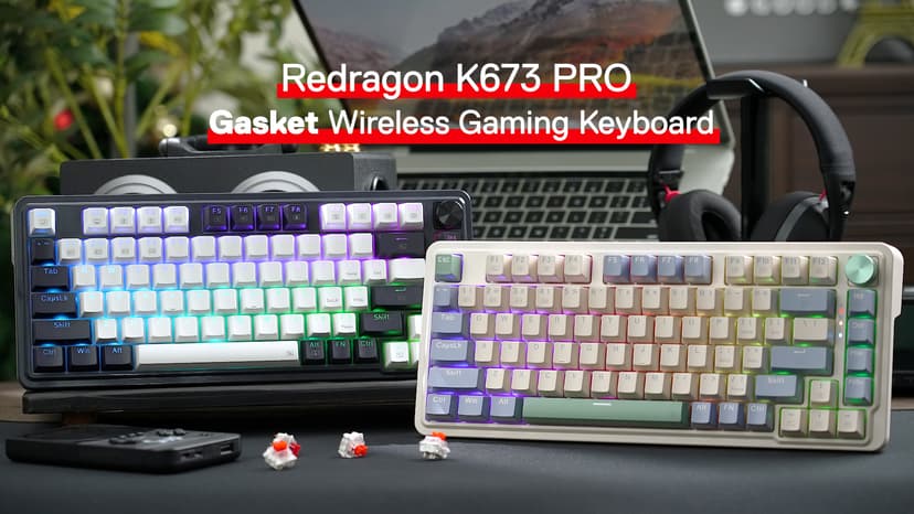 Redragon K673 PRO 75% Wireless Gasket RGB Gaming Keyboard, 3-Modes 81 Keys Compact Mechanical Keyboard Hot-Swap Socket, Dedicated Knob Control and Sound Absorbing Pads, Linear Red Switch