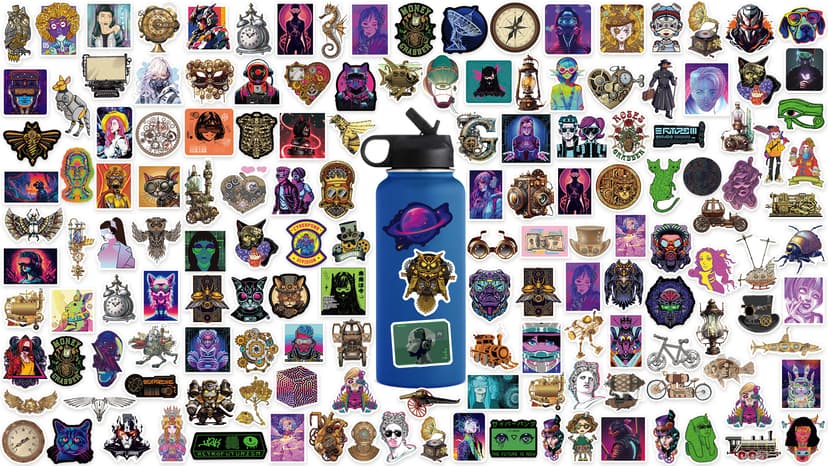 120 Pcs Steampunk and Cyberpunk Stickers for Water Bottles, Waterproof Vinyl Vintage Stickers for Scrapbook Laptops, Punk Decorative Decals for Boys Adults Teens