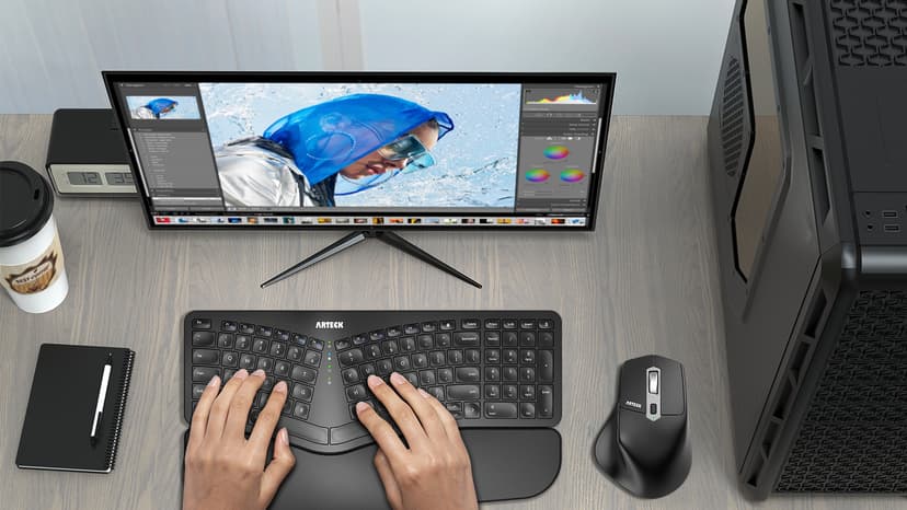 Arteck Split Ergonomic Keyboard with Cushioned Wrist and Palm Rest, 2.4G USB Wireless Comfortable Natural Ergonomic Split Keyboard, for Windows Computer Desktop Laptop