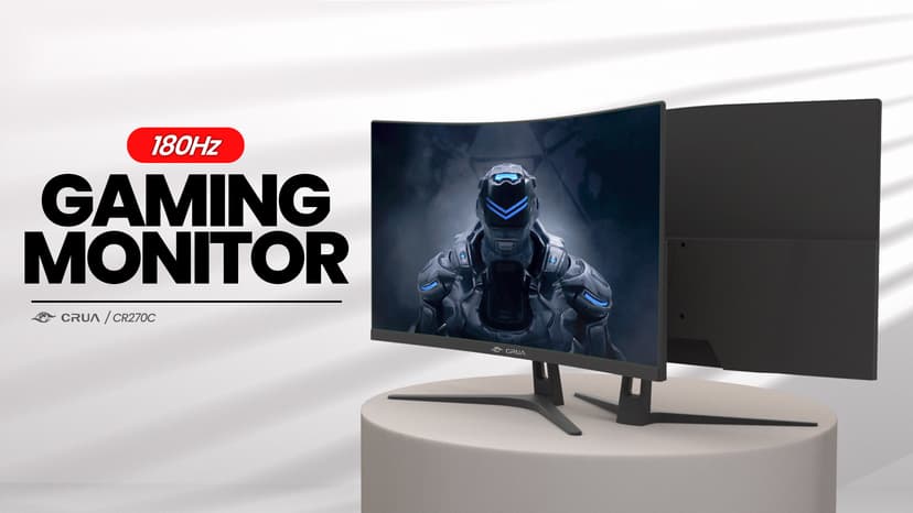 CRUA 27" Curved Gaming Monitor, FHD 1920x1080P, 144Hz/180Hz Computer Monitor, 1800R VA Screen, 120% sRGB, AMD FreeSync, HDMI & DP, Wall Mount Install- Black