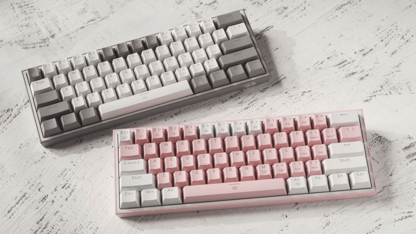 Redragon K617 Fizz 60% Wired RGB Gaming Keyboard, 61 Keys Hot-Swap Compact Mechanical Keyboard w/White and Pink Color Keycaps, Linear Red Switch, Pro Driver/Software Supported
