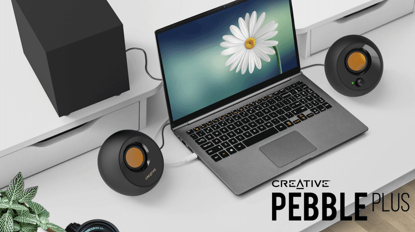 Creative Pebble Plus 2.1 USB-Powered Desktop Speakers with Powerful Down-Firing Subwoofer and Far-Field Drivers, Up to 8W RMS Total Power for Computer PCs and Laptops (Black)