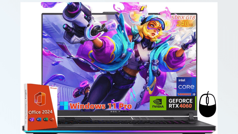 ASUS ROG Strix G18 Gaming Laptop, with Office 2024 Lifetime License, i9-14900HX(24-core), GeForce RTX 4060, 18" 240Hz WQXGA Display, 64GB DDR5, 4TB SSD, RGB Backlit KB, Windows 11 Pro,w/Accessories