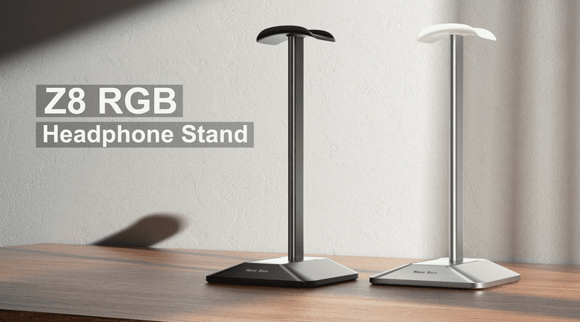 New bee RGB Headphone Stand with 1 USB-C Charging Port and 1 USB Charging Port, Desk Gaming Headset Stand with 7 Light Modes for All Earphone Accessories (Black)