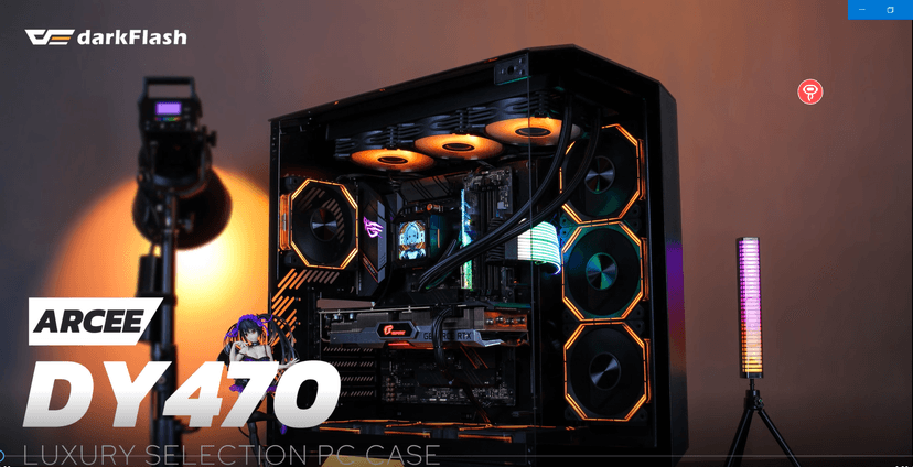 darkFlash Full-Tower ATX Gaming PC Case, Back Plug-in Motherboard, Dual-Chamber, Panoramic Glass, Up to 2 x 360mm Radiators, RTX 40 Compatible(DY470) (4 PWM ARGB Fans, Black)