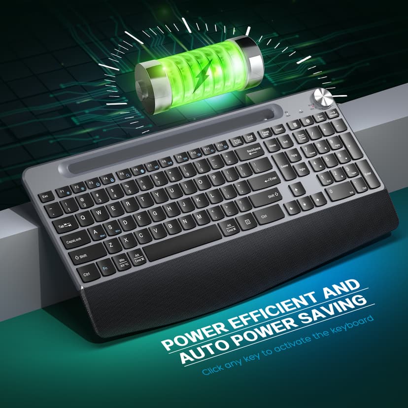 Ergonomic Wireless Keyboard with Wrist Rest-Low-Profile,Phone/Tablet Holder,Quiet Design，Windows & Mac OS，Full Size Cordless USB Computer Keyboard for Desktop,Laptop, PC, Mac, Windows-Grey