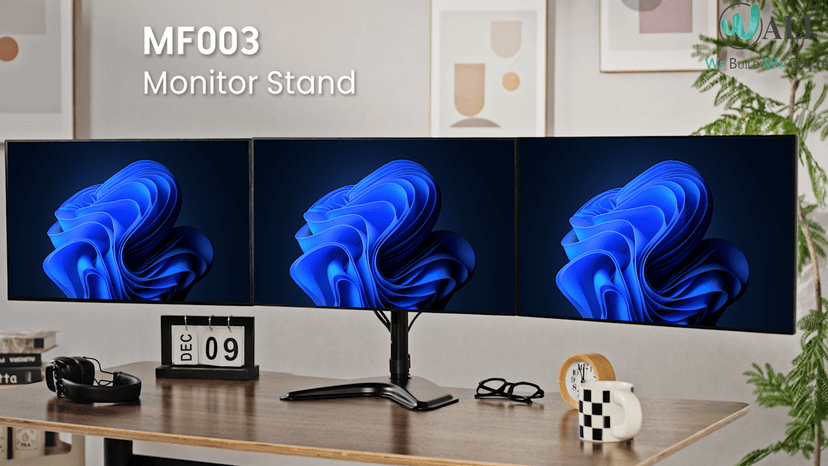 WALI Triple Monitor Stand, Free Standing Three LCD Monitor Fully Adjustable Desk Mount Fits 3 Screens up to 27 inch, 22 lbs Weight Capacity per Arm (MF003), Black