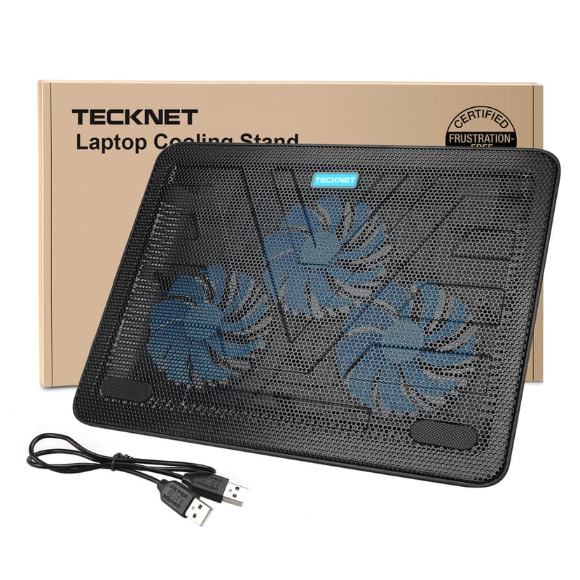 TECKNET Laptop Cooling Pad, Portable Slim Quiet USB Powered Laptop Notebook Cooler Cooling Pad Stand Chill Mat with 3 Blue LED Fans, Fits 12-17 Inches (Black)