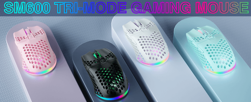 SM600 White Wireless Gaming Mouse,8000 DPI Tri-Modes BT5.1/Type-C Wired/2.4G Wireless Mouse with 2 Side Buttons, Programmable Macro Gamer Mouse with RGB Light for Laptop/PC/Mac