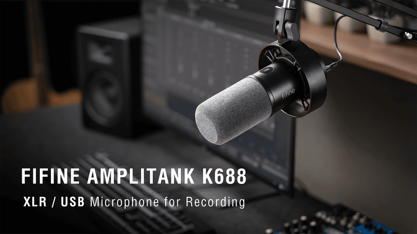 FIFINE Dynamic Microphone, XLR/USB Podcast Recording PC Microphone for Vocal Voice-Over Streaming, Studio Metal Mic with Mute, Headphone Jack, Monitoring Volume Control, Windscreen-Amplitank K688