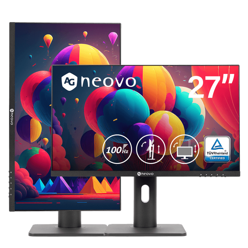 AG Neovo MH2703 27 inch Monitor Adjustable Height, Rotate, Swivel,100Hz, TUV Eyesafe, FHD 1080p, VGA, HDMI, and DisplayPort