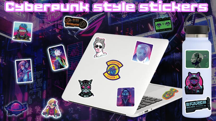 Qtl Cyberpunk Stickers - 75pcs Vaporwave Stickers for Laptop & Water Bottle - Waterproof