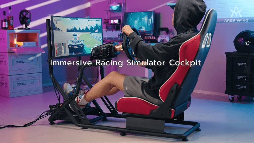 ARES WING Racing Simulator Cockpit with Monitor Mount and Seat, Formula and GT Sim Racing Cockpit Compatible with Fanatec, Thrustmaster, Logitech, Moza Racing Games on PS5, PS4, Xbox and PC