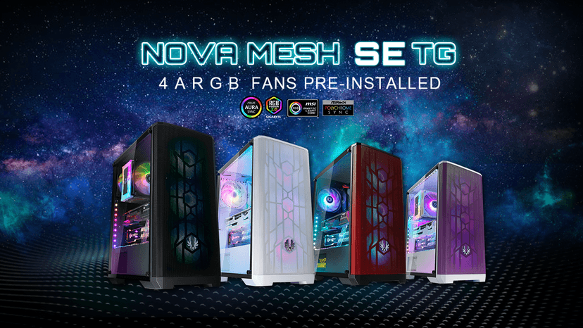 BitFenix Nova Mesh SE 4ARGB High Airflow PC Gaming Case Premium White-GPU Support 357mm- AIO Support 360mm-6+6 Controller (LED/PWM System) Aura SYNC/Mystic Light/RGB Fusion 2.0/Polychrome SYNC
