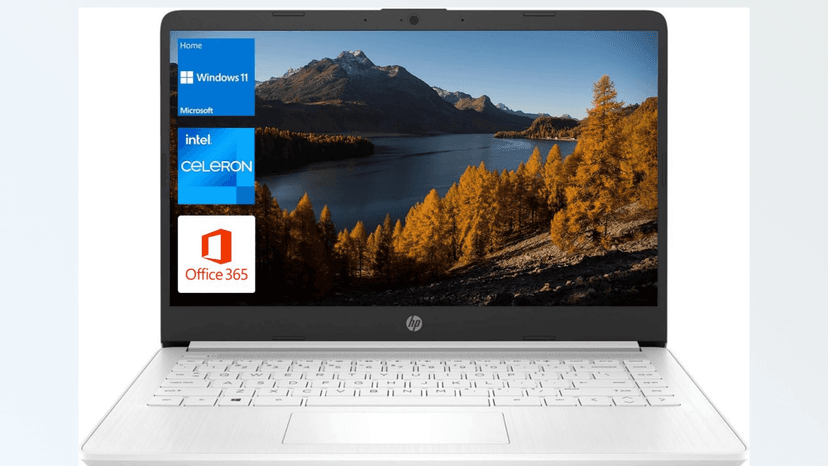 HP Portable Laptop, Student and Business, 14" HD Display, Intel Quad-Core N4120, 8GB DDR4 RAM, 64GB eMMC, 1 Year Office 365, Webcam, SD Card Reader, HDMI, Wi-Fi, Windows 11 Home, White, KKE Mousepad