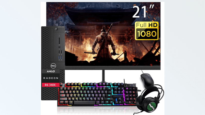 Dell Optiplex 3050 SFF Desktop PC, 21.5" FHD(1920x1080) Monitor, RGB Headset, AMD Radeon R5 340X, Core i5-6500, 16GB DDR4, 1TB SSD, Keyboard, Mouse, Windows 10 Pro (Renewed)