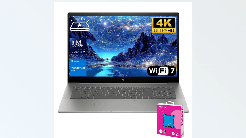 HP Envy 17.3" 4K Ultra 7 Business Laptop, 17.3" 4K UHD 3840 * 2160 Display, Intel Core Ultra 7 155H, 64GB DDR5 RAM, 2TB SSD, HDMI, Webcam, Backlit KB, Wi-Fi 7, W11P, Adata 512 External SSD Bundle