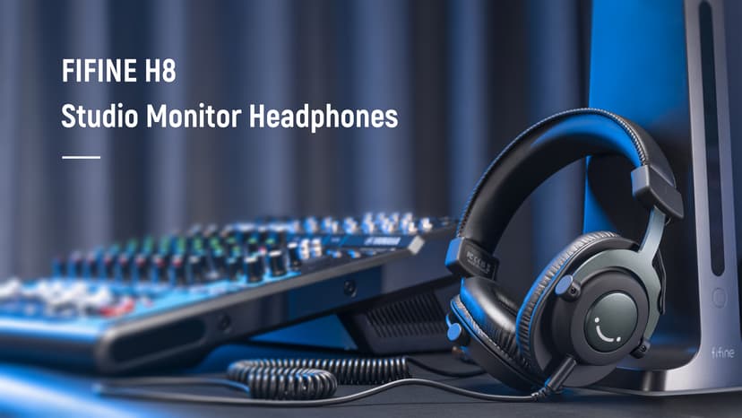 FIFINE Studio Monitor Headphones for Recording-Over Ear Wired Headphones for Podcast Monitoring, Streaming Comfortable Equipment with Detachable Cables 3.5mm or 6.35mm Jack, Black, on PC/Mixer-H8