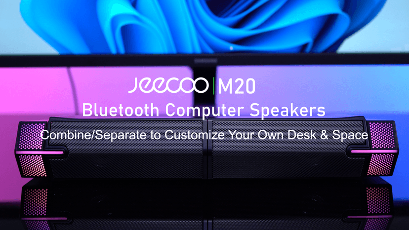 Jeecoo M20 Bluetooth Computer Speakers for PC Desktop Monitor, Gaming PC Sound Bar - Wired USB-Powered, Superb Stereo Sound, with LED Lighting - Combine/Separate to Customize Your Desk