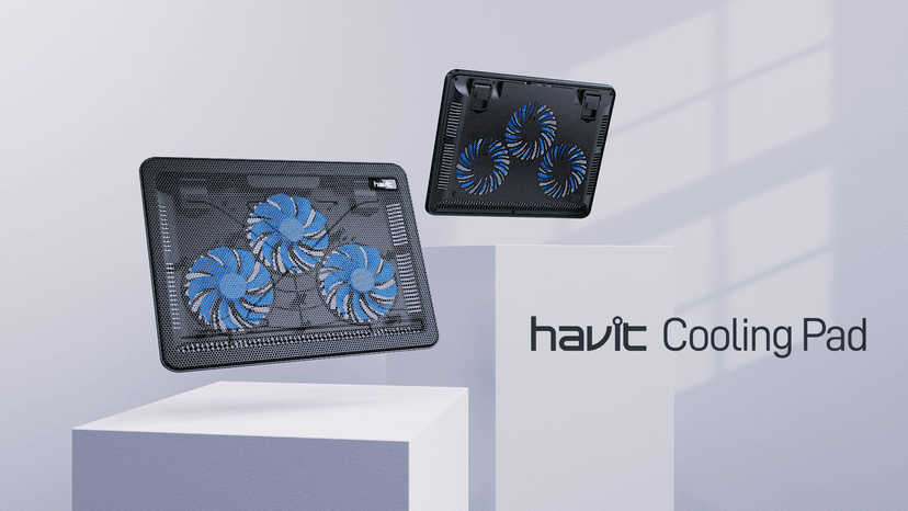 havit HV-F2056 15.6"-17" Laptop Cooler Cooling Pad - Slim Portable USB Powered (3 Fans), Black/Blue