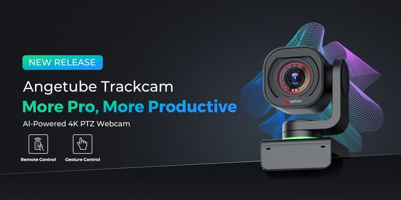 Angetube TrackCam 4K Webcam for PC/Mac - AI Tracking USB 3.0 Streaming Camera with Remote Control, Gesture Control, PTZ, HDR, Microphones, Web Camera for Desktop Computer, Laptop, Meeting, Video Call