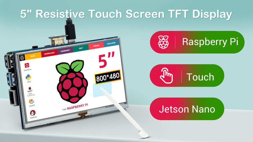 ELECROW 5-Inch Resistive Touch Screen TFT LCD Display, 800x480 HD Resolution, Compatible with Raspberry Pi 5/4/3/2B/Zero, Banana Pi, Jetson Nano, Windows 11/10/8/7