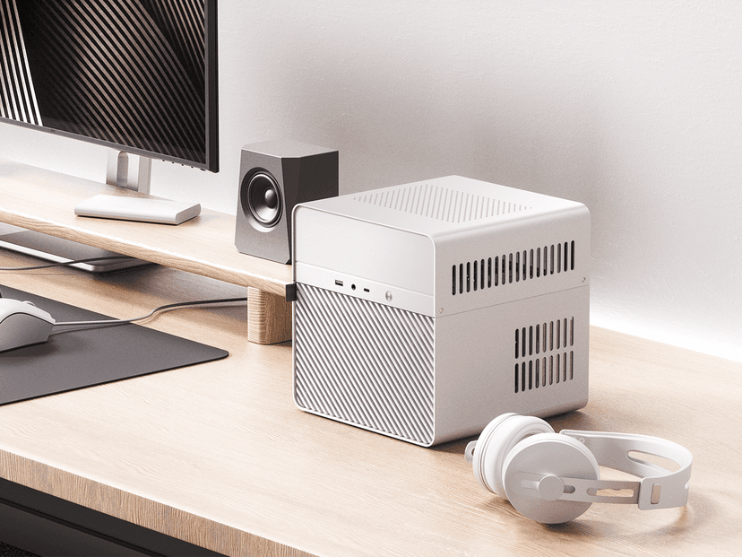 JONSBO N2 White NAS ITX Case 5+1 Disk Bays Mini Aluminum Case, Built-in 12cm Fan, SFX Power Bite (L150mm Max.), Support 65mm CPU Cooler, Integrated Upper Cover Removable，White
