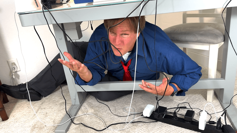 EVEO Cable Management Under Desk Kit (6 Units) - Under Desk Cable Management Cord Hider, Cable Hider Cord Management, Cable Organizer, Cord Organizer Tray | Self-Adhesive 96'' J Channel 6X16 - Black