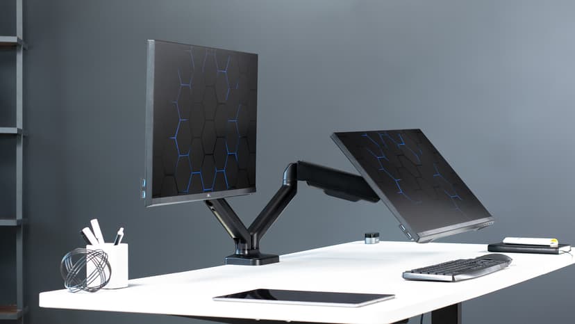 VIVO Dual Monitor up to 32 inches and 19.8 lbs per Screen, Pneumatic Arm Desk Mount, Articulating Counterbalance, VESA Stand, Classic, STAND-V002O