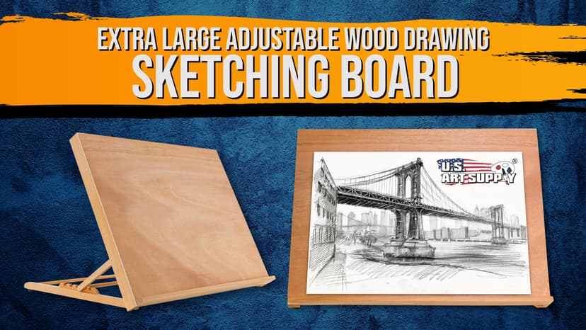 U.S. Art Supply X-Large 25-5/8" x 19" (A2) Adjustable Wood Art Drawing Board - 6 Angles, Beechwood Construction, Pencil Ledge, Locking Storage Drawer - Perfect for Design, Drafting & Architecture