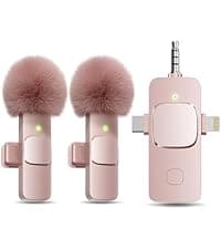 PQRQP 3 in 1 Professional Wireless Lavalier Microphone for iPhone, Android, Camera, Wireless Microphones, Mini Microphone, Crystal Clear Sound Quality for Recording, Live Streaming, YouTube, TikTok