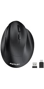 AUTLEY Ergonomic Mouse for Small Hands, 2.4GHz Optical Wireless Vertical Mouse, Less Noise, 800/1200/1600 DPI, 6 Buttons, Right Handed, for Laptop, PC, Computer, Mac, Black