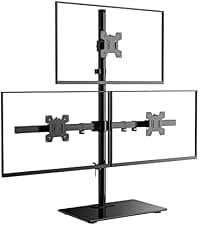 WALI Triple Monitor Stand, Free Standing Three LCD Monitor Fully Adjustable Desk Mount Fits 3 Screens up to 27 inch, 22 lbs Weight Capacity per Arm (MF003), Black