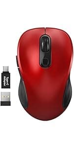WisFox 2.4G Wireless Mouse for Laptop, Ergonomic Computer Mouse with USB Receiver and Type-C Adapter, 3 Adjustable Levels DPI, 6 Button Cordless Wireless Mice (Grey)