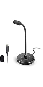 USB Computer Microphone, Plug &Play Desktop Omnidirectional Condenser PC Laptop Mic, Mute Button with LED Indicator, Compatible with Windows/Mac, Ideal for YouTube, Skype, Recording, Games(1.8m /6ft)