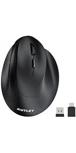 AUTLEY Ergonomic Mouse for Small Hands, 2.4GHz Optical Wireless Vertical Mouse, Less Noise, 800/1200/1600 DPI, 6 Buttons, Right Handed, for Laptop, PC, Computer, Mac, Black