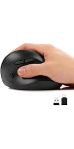 AUTLEY Ergonomic Mouse for Large Hands, Rechargeable Vertical Mouse, 2.4GHz Wireless Computer Mouse for Windows/macOS - 6 Buttons, Low Power Warning, 800/1200/1600 DPI, Black