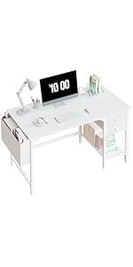 Lufeiya 40 inch Computer Desk with 4 Fabric Drawers, Kids Student Reversible Small Desks for Home Office Small Space, Work PC Desk Table for Bedroom, Rustic Brown