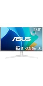 ASUS Eye Care 23.8” 1080P Gaming Monitor (VY249HF-W) – Full HD, IPS, 100Hz, IPS, SmoothMotion, 1ms, Adaptive Sync, Eye Care Plus Technology, Blue Light Filter, Flicker Free, 3 yr Warranty
