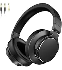 Wired Over Ear Headphones, Studio Monitor & Mixing DJ Headphones with 50mm Neodymium Drivers and 1/4 to 3.5mm Jack for Guitar AMP Podcast Piano Keyboard (Black)