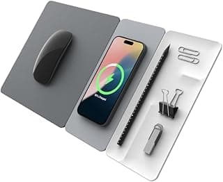 POUT H3 SplitMax 3-in-1 Wireless Charging Mouse Pad – Fast Qi Charger, Mousepad Mat, and Magnetic Tray Organizer – Compatible with Smartphones and Earbuds (Graphite Grey)