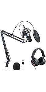 USB Microphone, MAONO 192KHZ/24Bit Plug & Play PC Computer Podcast Condenser Cardioid Metal Mic Kit with Professional Sound Chipset for Recording, Gaming, Singing, YouTube (AU-A04)