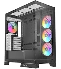 SAMA NEVIEW 4503 Mid Tower PC Case with Dual Tempered Glass Panels, 4×120mm ARGB Fans Pre-Installed, High Airflow ATX PC Case for Case PC Gaming, USB 3.0×2, Type-C Port, Supports Top 360mm AIO – Black