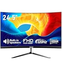 24.5 Inch Gaming Curved Monitor Built-in Speakers, 3000R 120Hz PC Screen Full HD 1080P, HDMI 2.0, VGA, Wall Mount Compatible 75 * 75mm