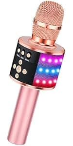 BONAOK Wireless Bluetooth Karaoke Microphone,3-in-1 Portable Handheld Karaoke Mic Speaker Machine Home Party Birthday for All Smartphones PC(Q37 Rose Gold)