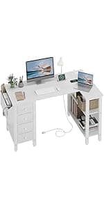 Lufeiya 40 inch Computer Desk with 4 Fabric Drawers, Kids Student Reversible Small Desks for Home Office Small Space, Work PC Desk Table for Bedroom, Rustic Brown