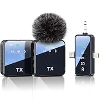PQRQP 3 in 1 Microphone for iPhone/Android/Camera, Wireless Lavalier Microphone, 328ft Transmission, 18H Battery Life, Mini Microphone for Record Interview, Vlogs, YouTube, Tiktok