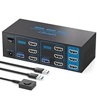 HDMI KVM Switch 1 Monitors 2 Computers 4K@60Hz USB KVM Switches 2 Ports for 2 PC Sharing Single Monitor and Keyboard Mouse with Wired Extend Controller Plug and Play